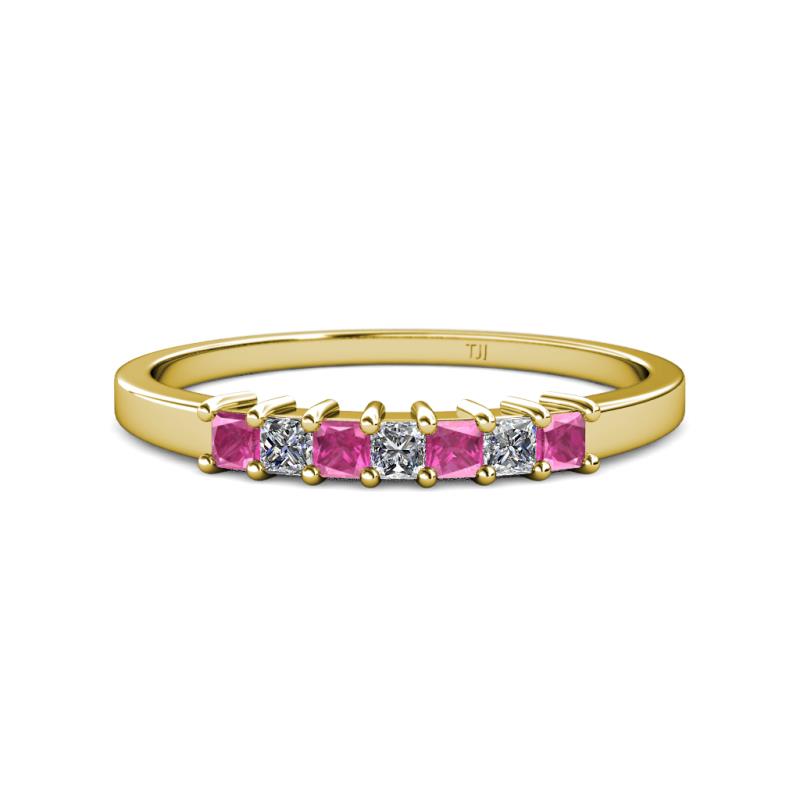 Evia 2.50 mm Princess Cut Pink Sapphire and Diamond 7 Stone Wedding Band 