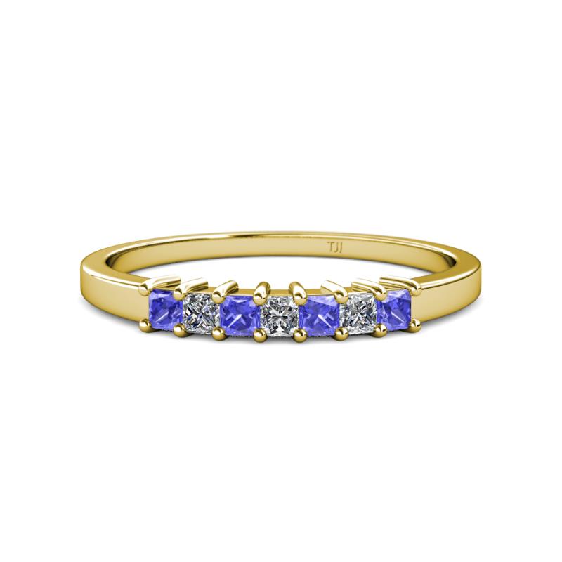 Evia 2.50 mm Princess Cut Tanzanite and Diamond 7 Stone Wedding Band 