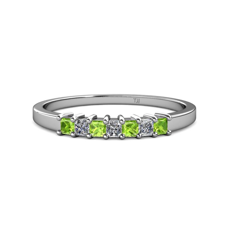 Evia 2.50 mm Princess Cut Peridot and Diamond 7 Stone Wedding Band 