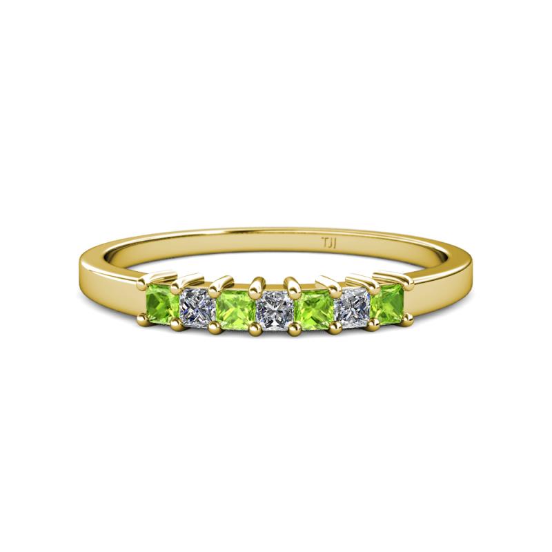 Evia 2.50 mm Princess Cut Peridot and Diamond 7 Stone Wedding Band 