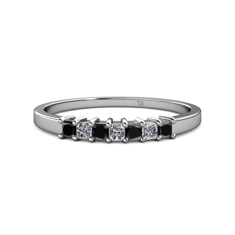 Evia 2.50 mm Princess Cut Black and White Diamond 7 Stone Wedding Band 