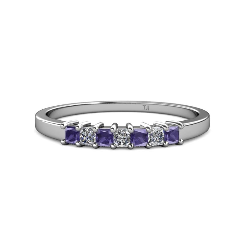 Evia 2.50 mm Princess Cut Iolite and Diamond 7 Stone Wedding Band 