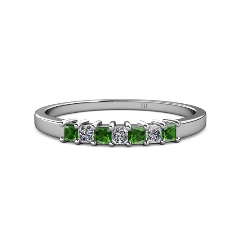 Evia 2.50 mm Princess Cut Green Garnet and Diamond 7 Stone Wedding Band 