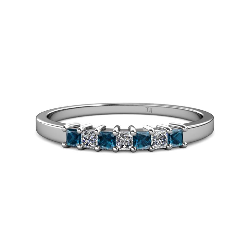 Evia 2.50 mm Princess Cut Blue and White Diamond 7 Stone Wedding Band 