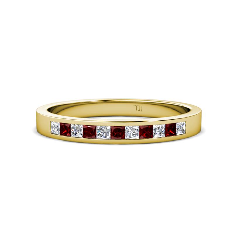 Aaryn 2.00 mm Red Garnet and Diamond 11 Stone Wedding Band 