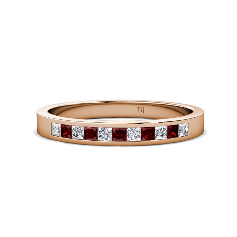 Aaryn 2.00 mm Red Garnet and Diamond 11 Stone Wedding Band 