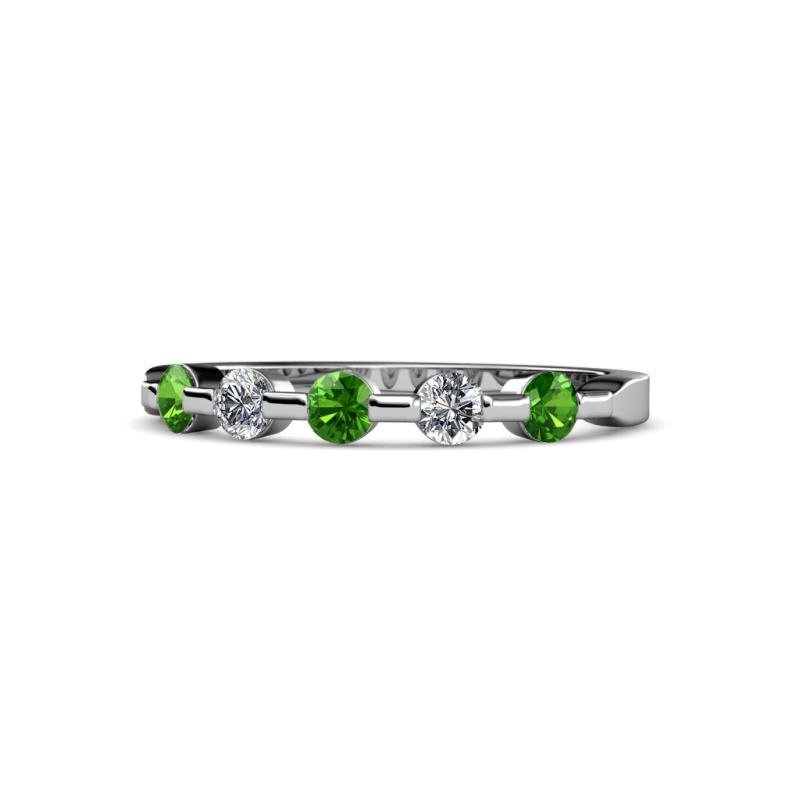 Keva 3.00 mm Green Garnet and Diamond 5 Stone Wedding Band 