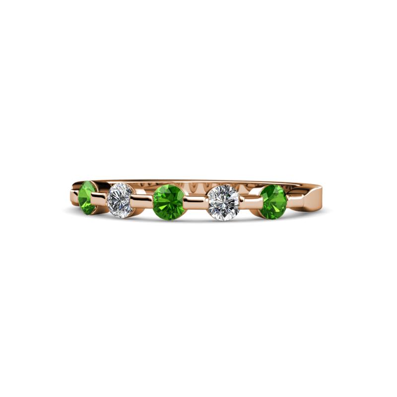 Keva 3.00 mm Green Garnet and Diamond 5 Stone Wedding Band 