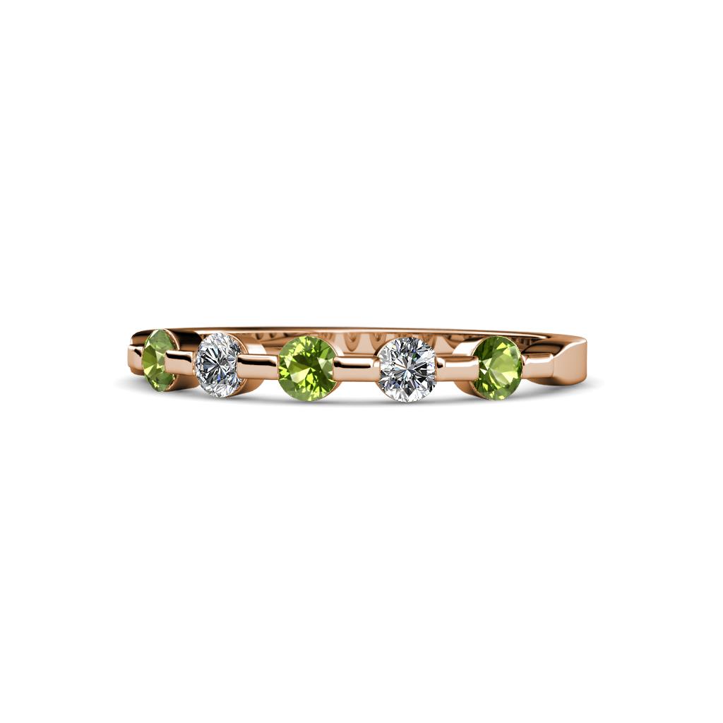 Keva 3.00 mm Peridot and Diamond 5 Stone Wedding Band 
