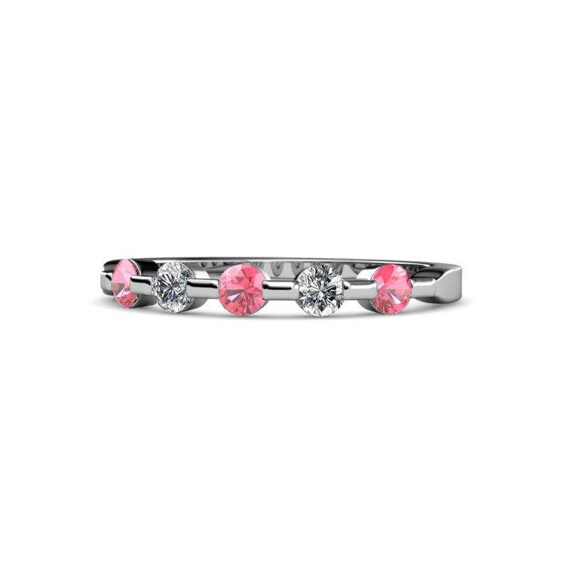 Keva 3.00 mm Pink Tourmaline and Diamond 5 Stone Wedding Band 