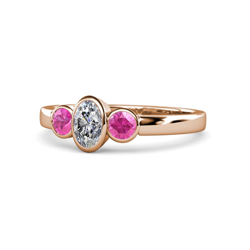 Caron 0.72 ctw Natural GIA Certified Diamond Oval Shape (6x4 mm) and Side Pink Sapphire Three Stone Ring  