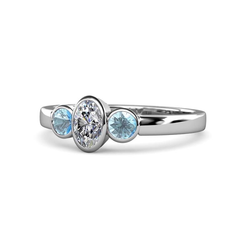 Caron 0.68 ctw Natural GIA Certified Diamond Oval Shape (6x4 mm) and Side Aquamarine Three Stone Ring  