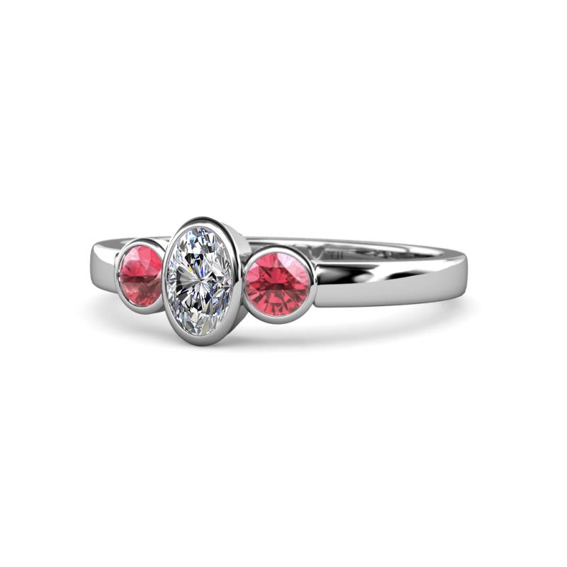 Caron 0.70 ctw Natural GIA Certified Diamond Oval Shape (6x4 mm) and Side Pink Tourmaline Three Stone Ring  