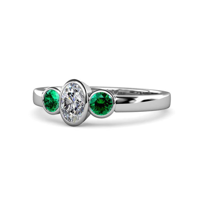 Caron 0.68 ctw Natural GIA Certified Diamond Oval Shape (6x4 mm) and Side Emerald Three Stone Ring  