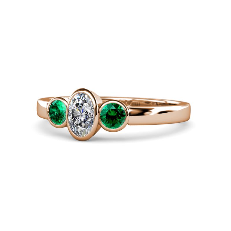 Caron 0.68 ctw Natural GIA Certified Diamond Oval Shape (6x4 mm) and Side Emerald Three Stone Ring  