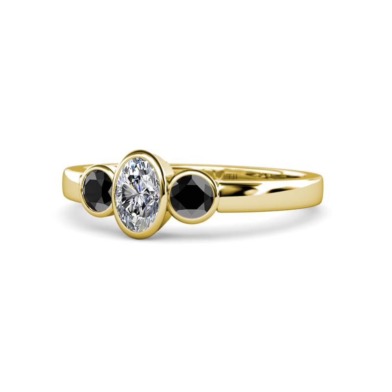 Caron 0.72 ctw Natural GIA Certified Diamond Oval Shape (6x4 mm) and Side Black Diamond Three Stone Ring  