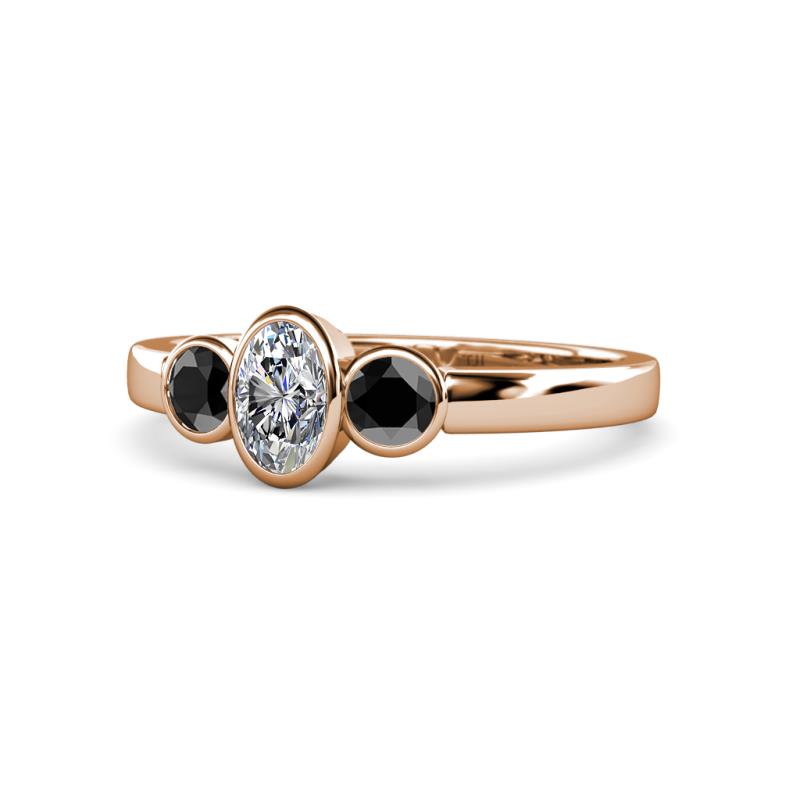 Caron 0.72 ctw Natural GIA Certified Diamond Oval Shape (6x4 mm) and Side Black Diamond Three Stone Ring  