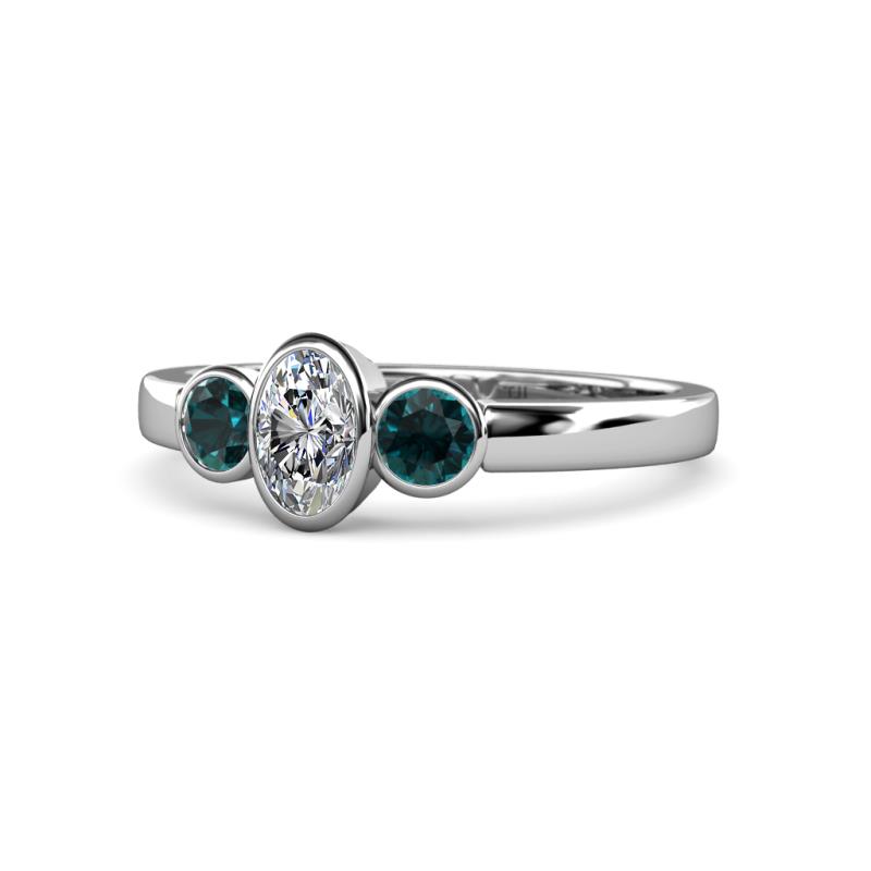 Caron 0.68 ctw Natural GIA Certified Diamond Oval Shape (6x4 mm) and Side London Blue Topaz Three Stone Ring  