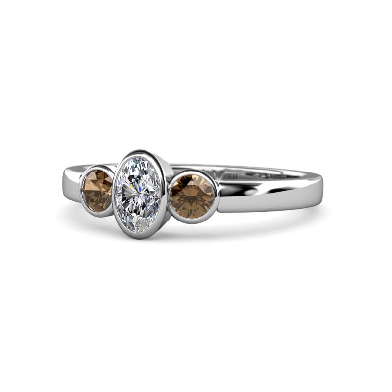 Caron 0.70 ctw Natural GIA Certified Diamond Oval Shape (6x4 mm) and Side Smoky Quartz Three Stone Ring  