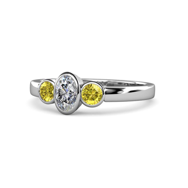 Caron 0.72 ctw Natural GIA Certified Diamond Oval Shape (6x4 mm) and Side Yellow Sapphire Three Stone Ring  