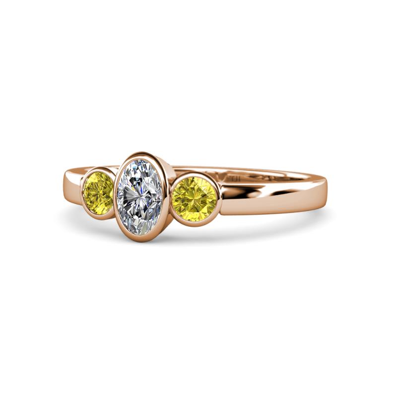 Caron 0.72 ctw Natural GIA Certified Diamond Oval Shape (6x4 mm) and Side Yellow Sapphire Three Stone Ring  