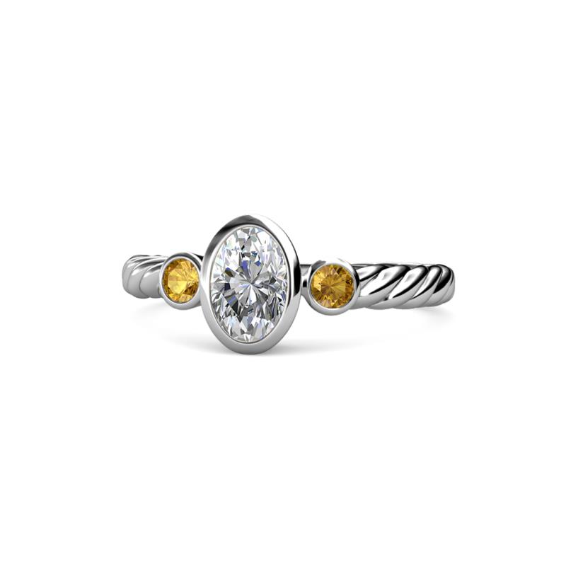 Carolyn 0.45 ctw Natural GIA Certified Diamond Oval Shape (6x4 mm) With Side Citrine Three Stone Rope Ring  
