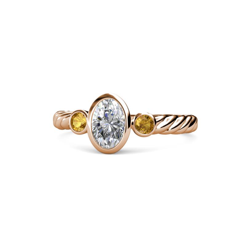 Carolyn 0.45 ctw Natural GIA Certified Diamond Oval Shape (6x4 mm) With Side Citrine Three Stone Rope Ring  