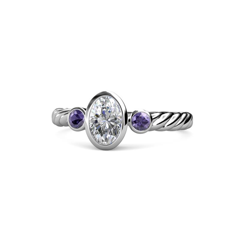 Carolyn 0.45 ctw Natural GIA Certified Diamond Oval Shape (6x4 mm) With Side Iolite Three Stone Rope Ring  