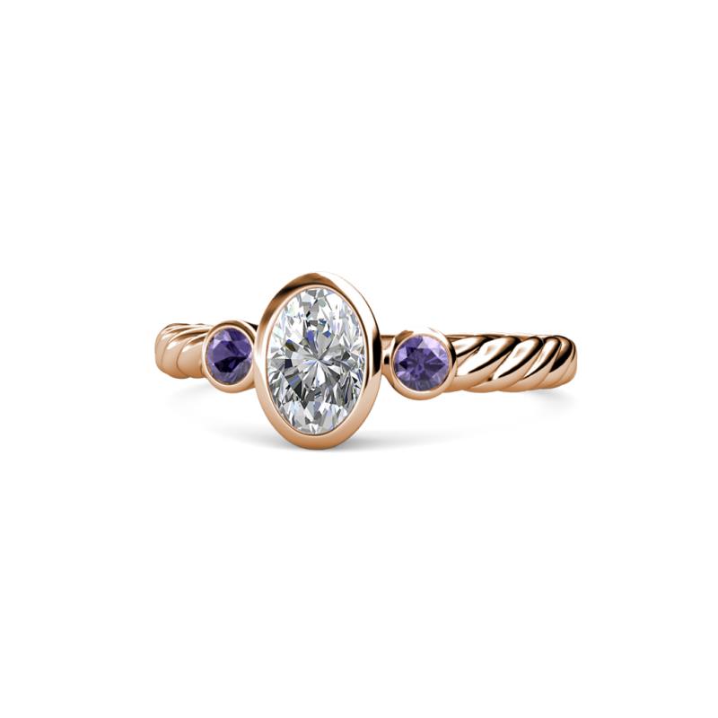Carolyn 0.45 ctw Natural GIA Certified Diamond Oval Shape (6x4 mm) With Side Iolite Three Stone Rope Ring  