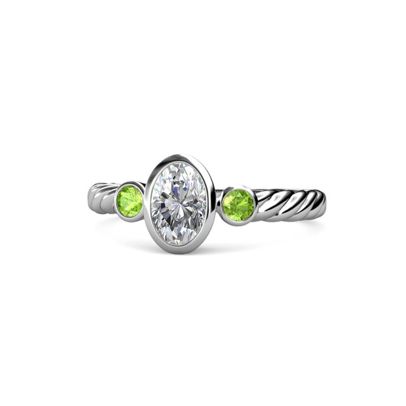 Carolyn 0.45 ctw Natural GIA Certified Diamond Oval Shape (6x4 mm) With Side Peridot Three Stone Rope Ring  