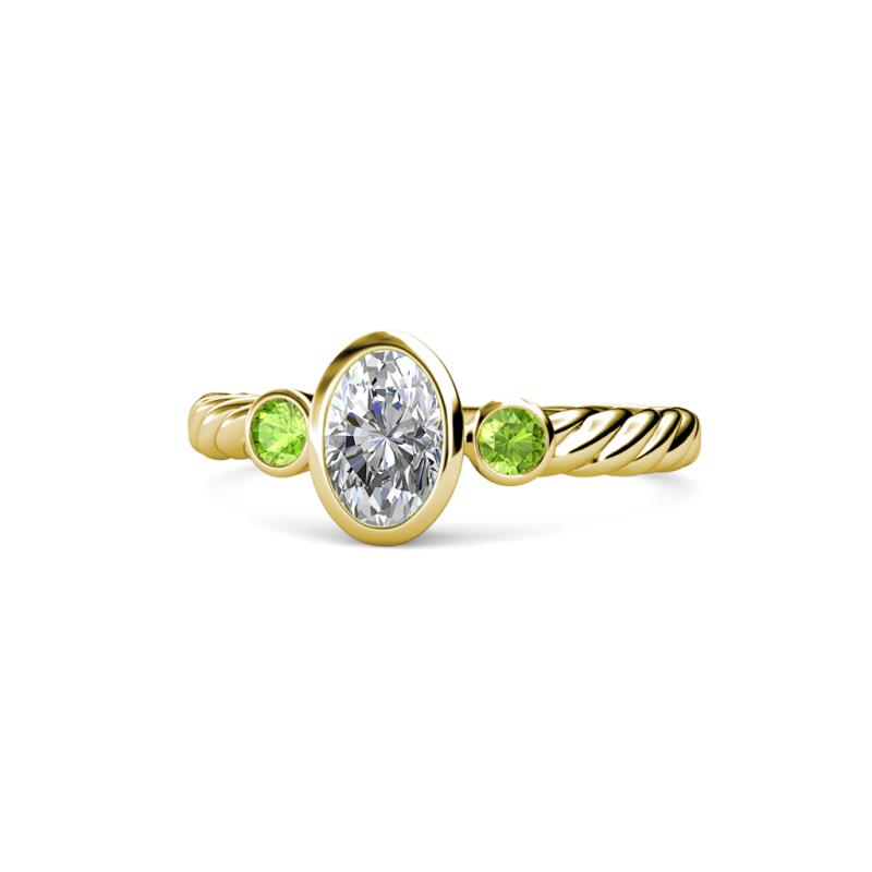 Carolyn 0.45 ctw Natural GIA Certified Diamond Oval Shape (6x4 mm) With Side Peridot Three Stone Rope Ring  