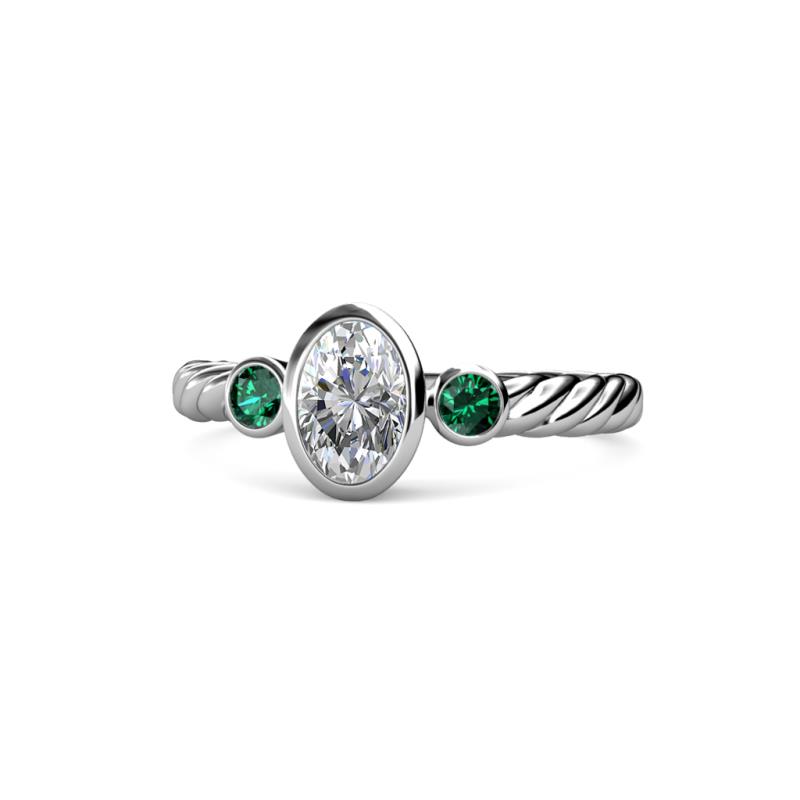 Carolyn 0.45 ctw Natural GIA Certified Diamond Oval Shape (6x4 mm) With Side Emerald Three Stone Rope Ring  