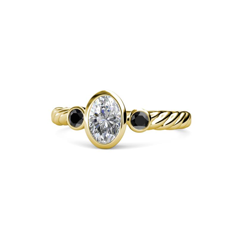 Carolyn 0.48 ctw Natural GIA Certified Diamond Oval Shape (6x4 mm) With Side Black Diamond Three Stone Rope Ring  