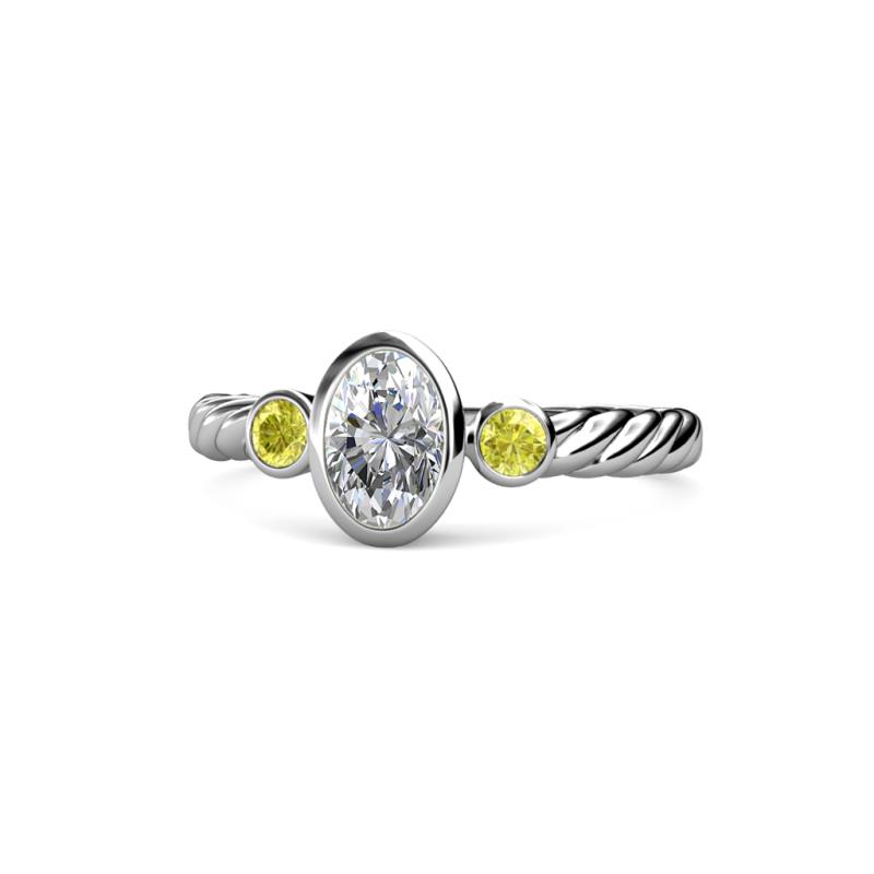 Carolyn 0.48 ctw Natural GIA Certified Diamond Oval Shape (6x4 mm) With Side Yellow Diamond Three Stone Rope Ring  