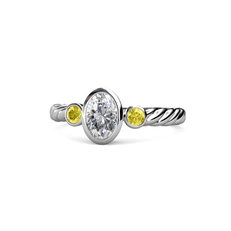 Carolyn 0.48 ctw Natural GIA Certified Diamond Oval Shape (6x4 mm) With Side Yellow Sapphire Three Stone Rope Ring  