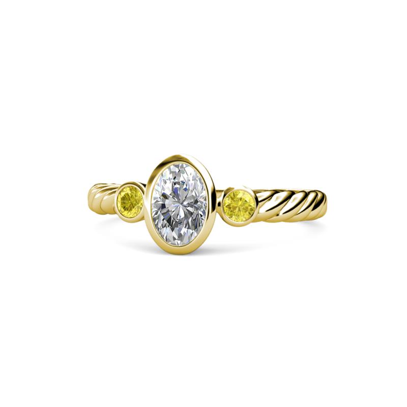 Carolyn 0.48 ctw Natural GIA Certified Diamond Oval Shape (6x4 mm) With Side Yellow Sapphire Three Stone Rope Ring  
