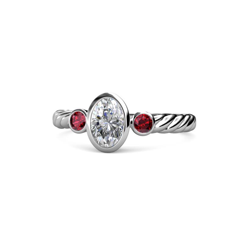Carolyn 0.48 ctw Natural GIA Certified Diamond Oval Shape (6x4 mm) With Side Ruby Three Stone Rope Ring  