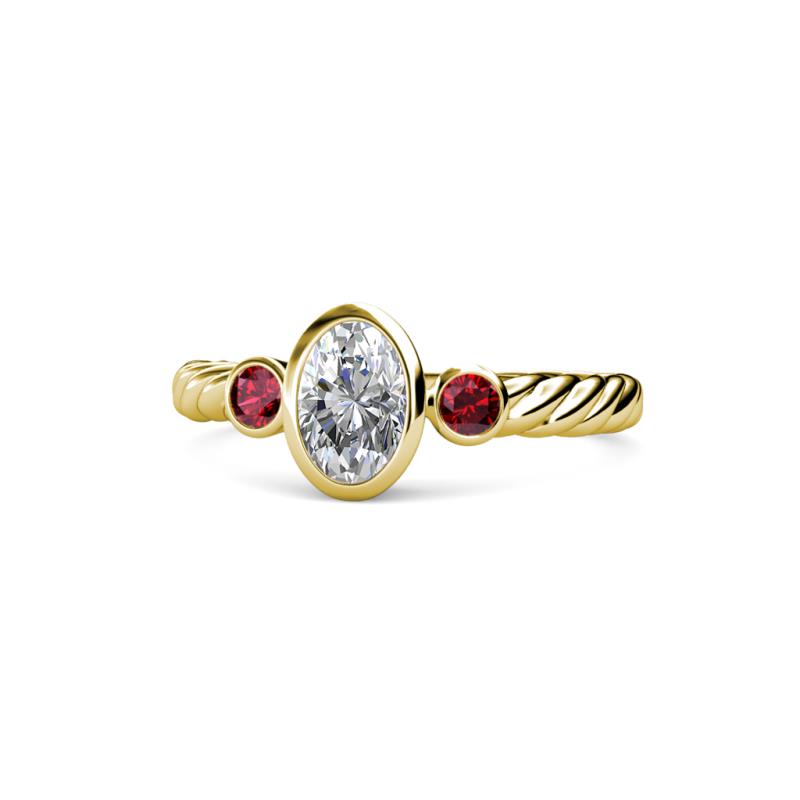 Carolyn 0.48 ctw Natural GIA Certified Diamond Oval Shape (6x4 mm) With Side Ruby Three Stone Rope Ring  