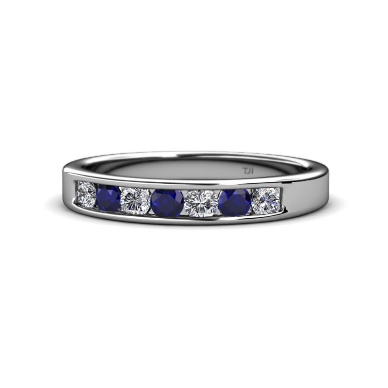 Kathiryn 3.00 mm Blue Sapphire and Diamond 7 Stone Wedding Band 