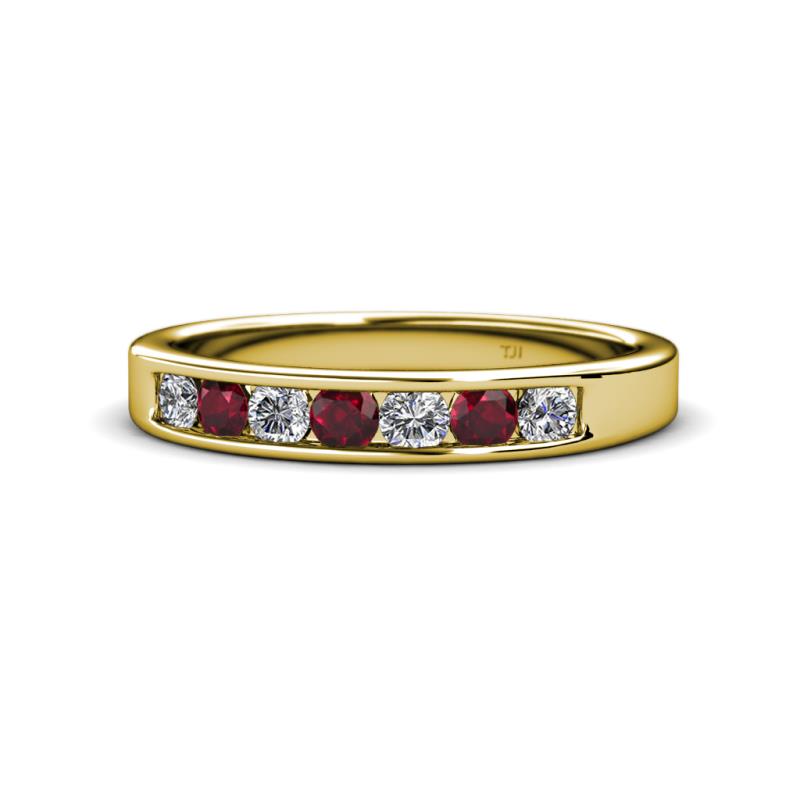 Kathiryn 3.00 mm Ruby and Diamond 7 Stone Wedding Band 