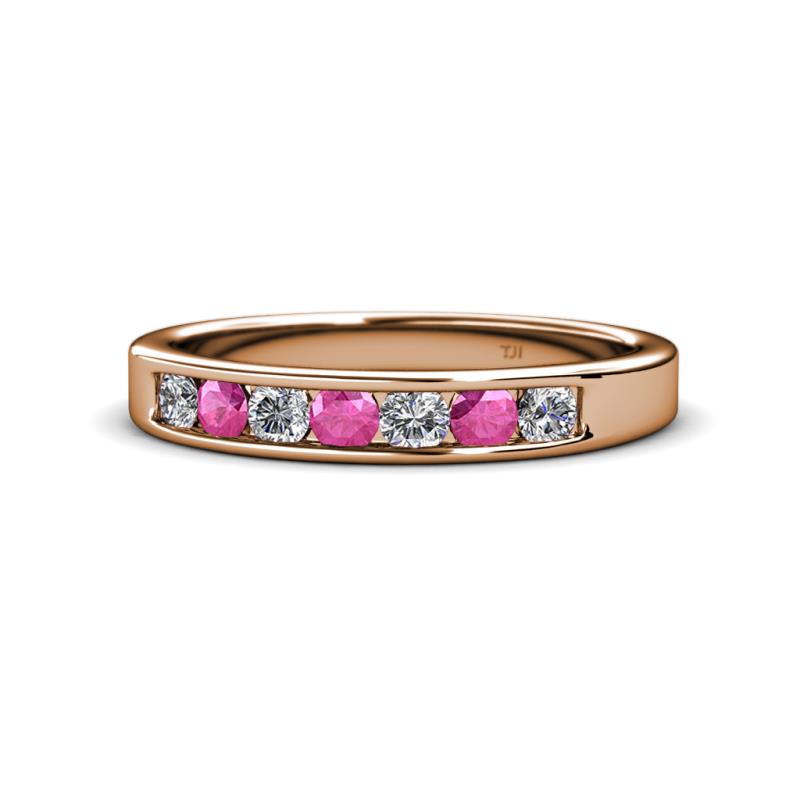 Kathiryn 3.00 mm Pink Sapphire and Diamond 7 Stone Wedding Band 