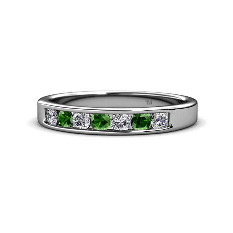 Kathiryn 3.00 mm Green Garnet and Diamond 7 Stone Wedding Band 