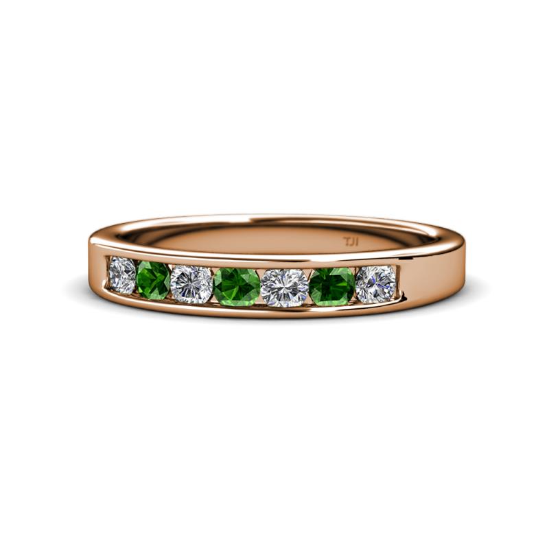 Kathiryn 3.00 mm Green Garnet and Diamond 7 Stone Wedding Band 