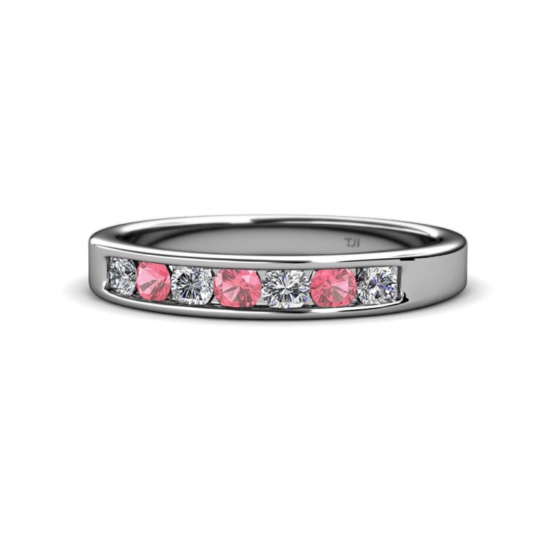 Kathiryn 3.00 mm Pink Tourmaline and Diamond 7 Stone Wedding Band 
