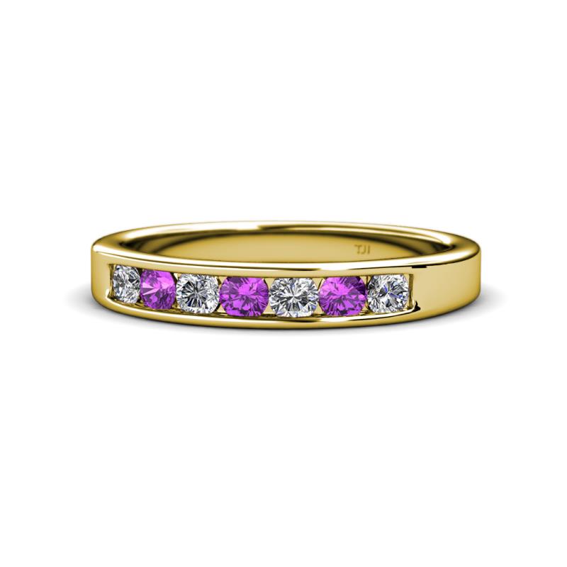 Kathiryn 3.00 mm Amethyst and Diamond 7 Stone Wedding Band 