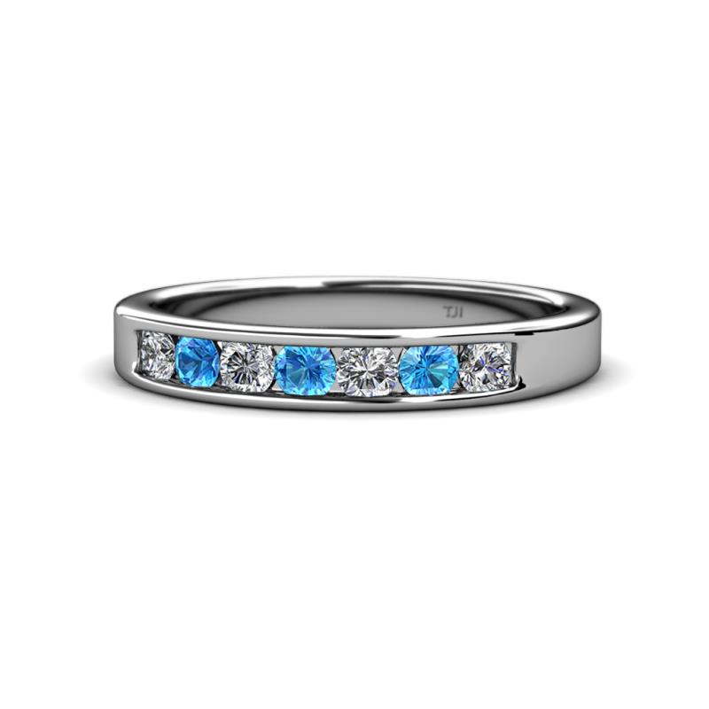 Kathiryn 3.00 mm Blue Topaz and Diamond 7 Stone Wedding Band 