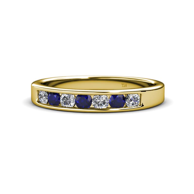 Kathiryn 3.00 mm Blue Sapphire and Diamond 7 Stone Wedding Band 