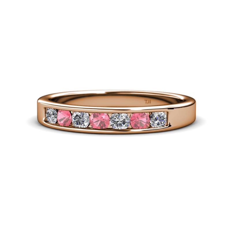 Kathiryn 3.00 mm Pink Tourmaline and Diamond 7 Stone Wedding Band 