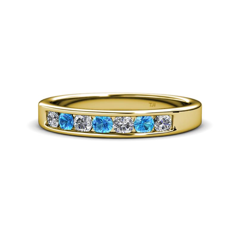 Kathiryn 3.00 mm Blue Topaz and Diamond 7 Stone Wedding Band 