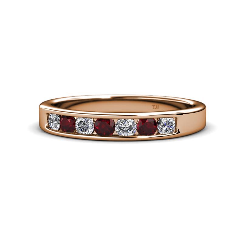 Kathiryn 3.00 mm Red Garnet and Diamond 7 Stone Wedding Band 